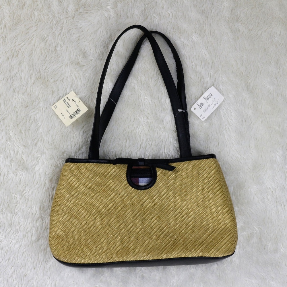 COLE HAAN VTG 90s Woven Picnic Basket Purse Black